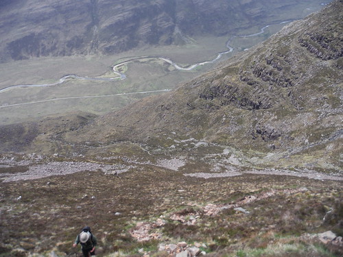 View down to Glen Torridon road from near top of initial ascent (Walker 3 in view) Day 5 Walk 19/05/23: Liathach