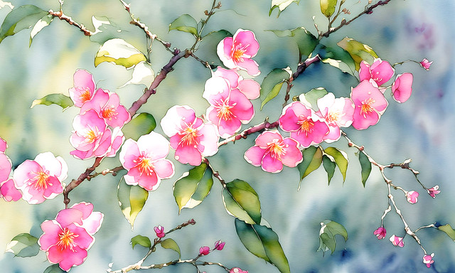 Plum Blossoms Watercolor Dream