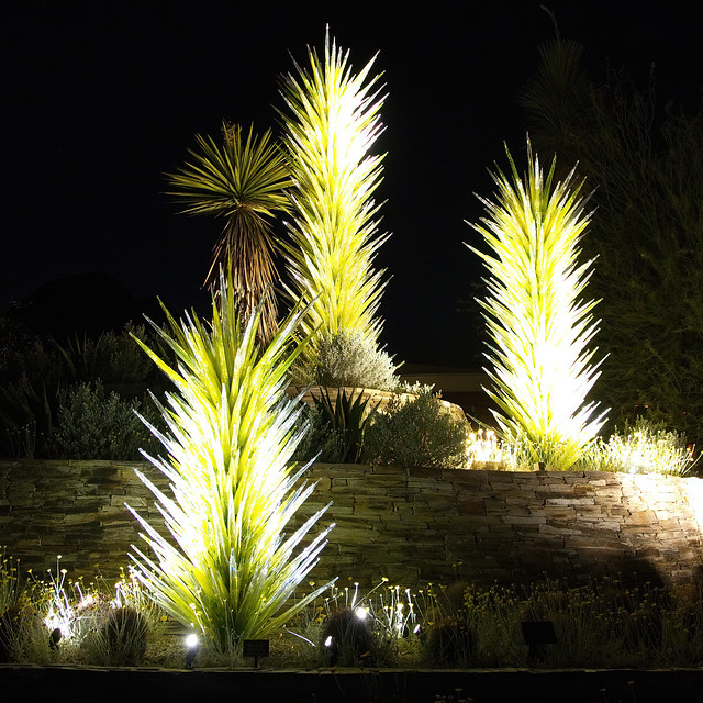 Chihuly's Desert Towers at night - Desert Botanical Garden