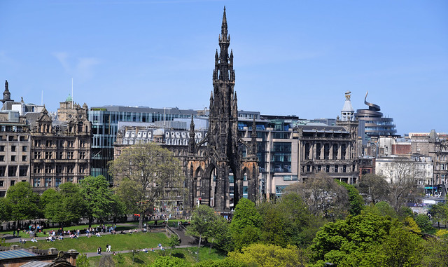 The Scott Monument & old buildings Located in Princess Street  Edinburgh City Scotland UK