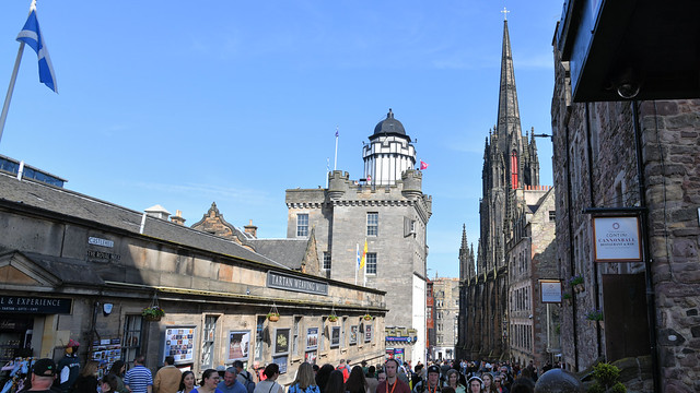 The Building that is painted partly White is the Camera Obscura Located Castle hill Royal Mile Edinburgh City Scotland UK