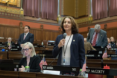 State Rep. Tracy Marra asks questions during debate on HB6768 in the House of Representatives.
