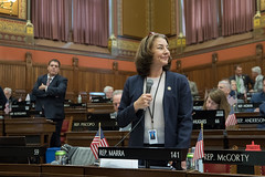 State Rep. Tracy Marra asks questions during debate on HB6768 in the House of Representatives.