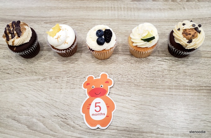 5 cupcakes celebrating baby's fifth month
