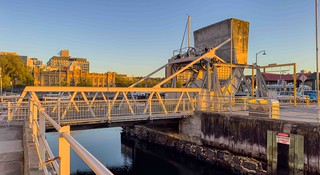 Autumn Sunrise Reflected on Constitution Dock's Bascule Bridge, Hobart, Tasmania, Australia