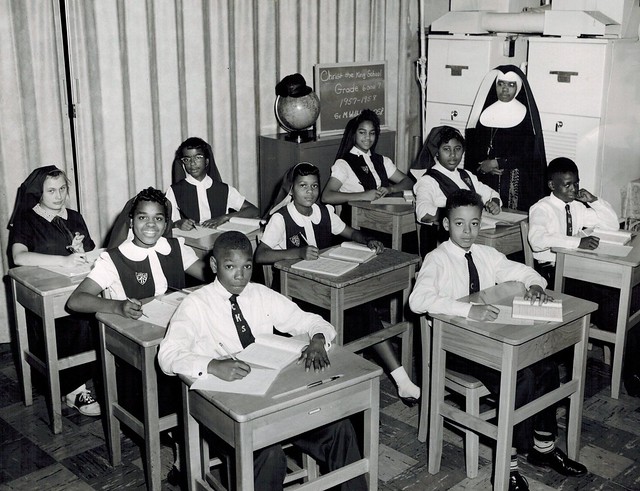 Sister Wilhelmina, OSP with students in her classroom, Sister died in 2019 body was found to be uncorrupt
