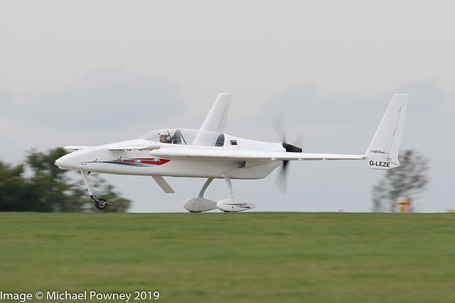 G-LEZE - 1985 build Rutan Long-Ez, arriving on Runway 21R at Sywell during the 2019 LAA Rally