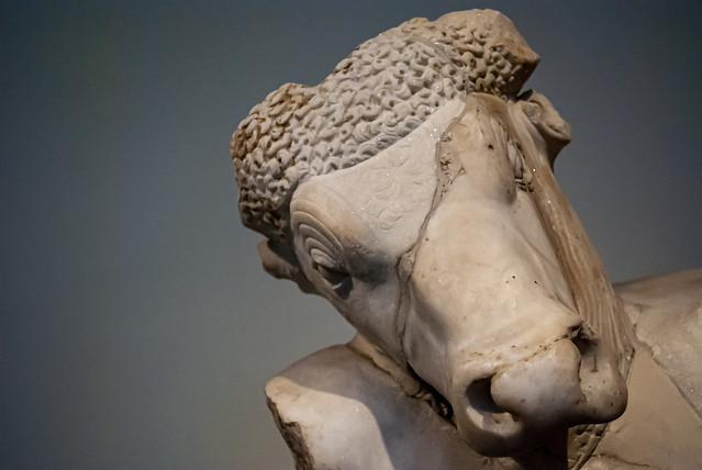Marble minotaur statue head in the National Historical Museum