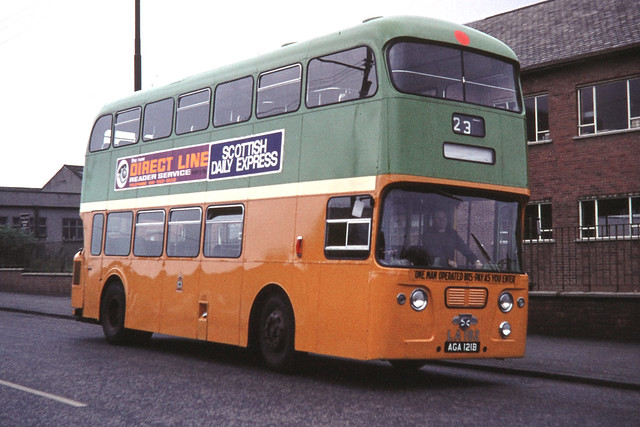 Glasgow Corporation , Scotland . LA182 AGA121B . Outside Larkfield Bus Garage , Glasgow , Scotland . 1971