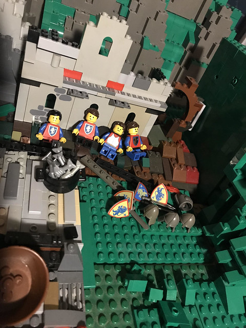 Classic Castle LEGO : Knights resting eating raw fish and discussing things that medieval warriors do (AFOL MOC hobby collection photography) builds and ruins