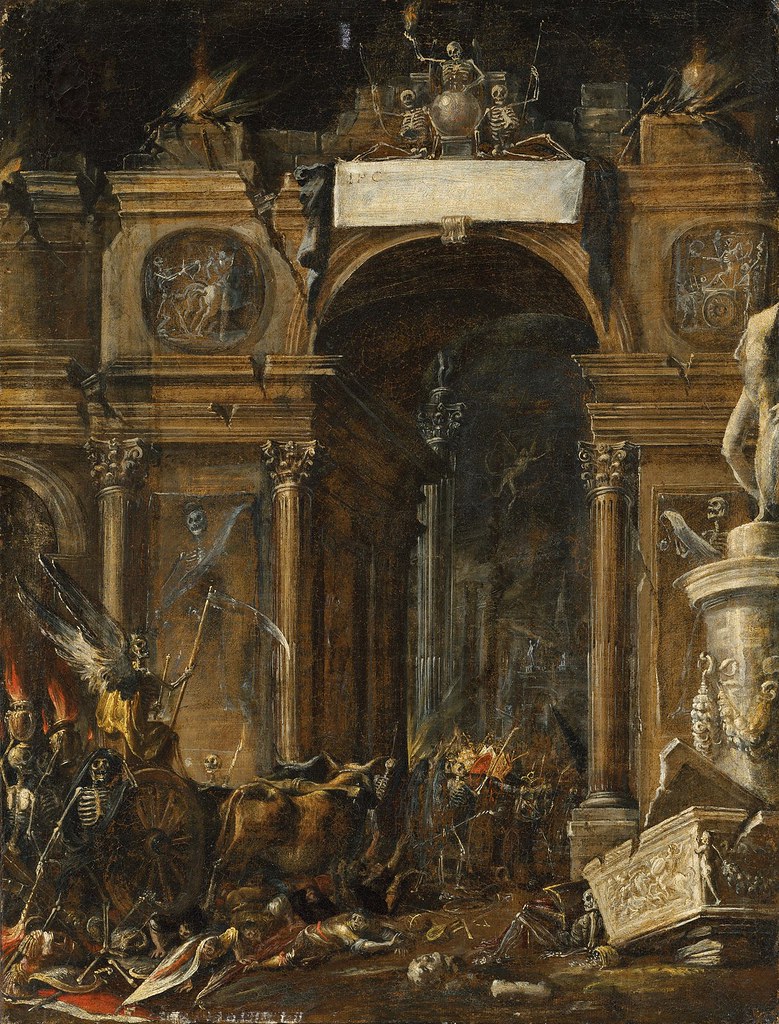 Francois de Nome (c.1593-c.1644) - The triumphant entry of Death into a city with classical ruins