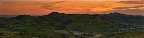 Bryn Alyn Sunset by keithbellis, With a backdrop of the Mountains of Eryri and the wind turbines at Clocaenog, Moel Eithinen, Foel Fe