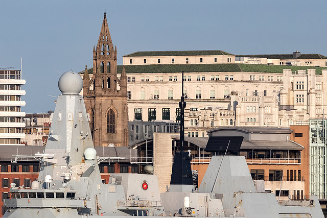 Liverpool Skyline with French Battleship