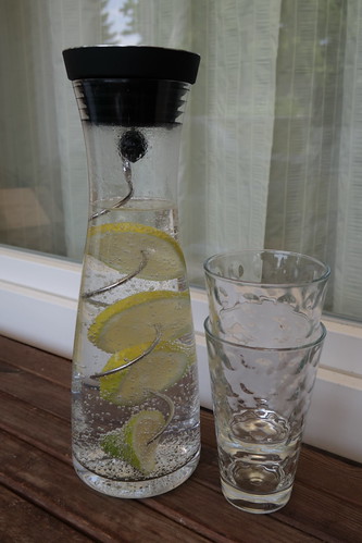Gesprudeltes Wasser mit Zitronenscheiben