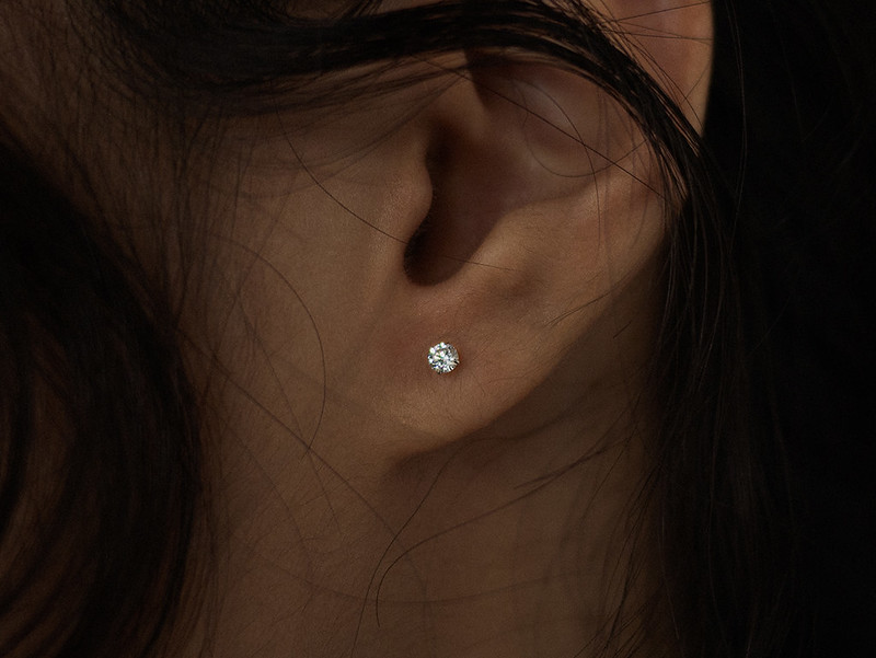 純銀 耳環/耳夾 銀色 - 星冕系列 - SELECT III * 純銀鎖珠養耳棒