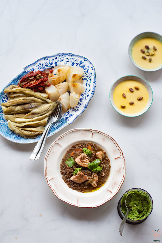 I menù di Ferran Adrià – family meal con stufato di lenticchie e salmone