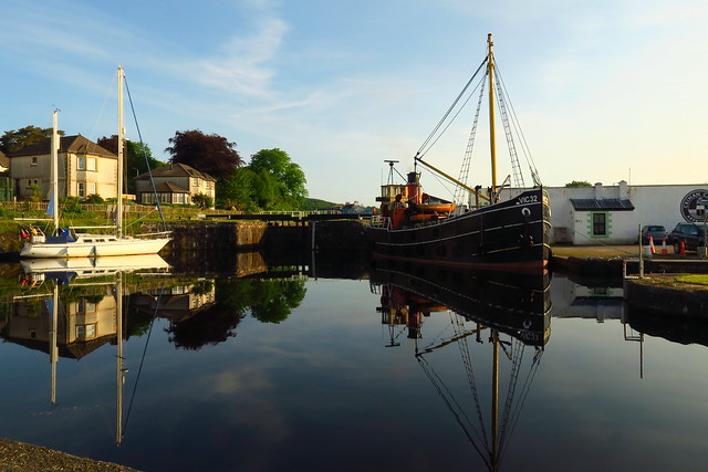 Glorious morning reflections on the Crinan Canal sea basin, Ardrishaig.