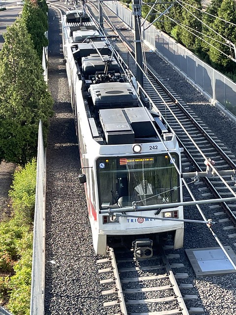 A southbound train departing the Tacoma Street station
