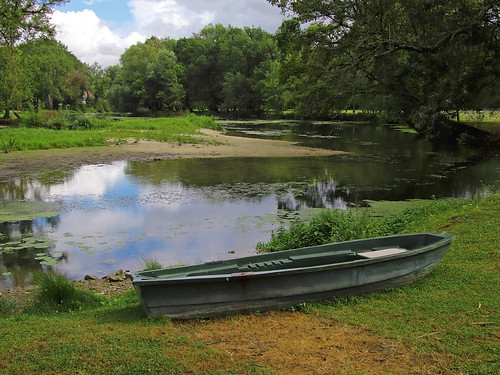 Little boat ashore by Silanov, River landscape along the river Indre in the immediate vicinity of the Chateau de l’Islette in the v