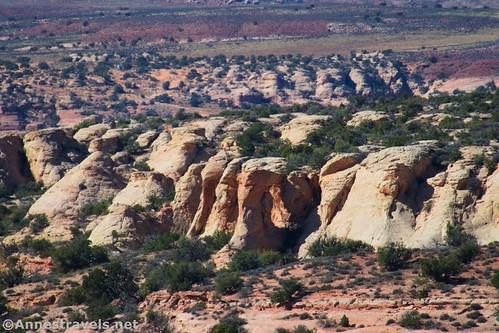 A zoomed-in photo of Winter Camp Arch from on or near the Winter Camp Road, Yellowcat Flat near Arches National Park, Utah