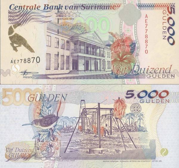 Suriname p143b 5000 Gulden 1999