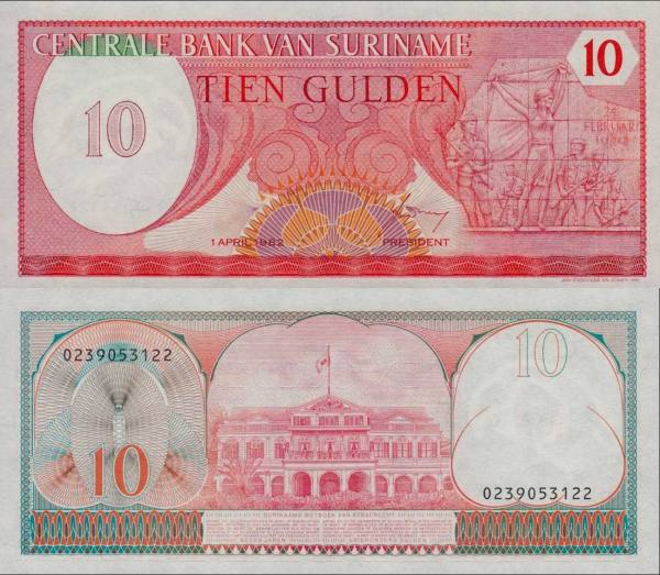 Suriname p126 10 Gulden 1982
