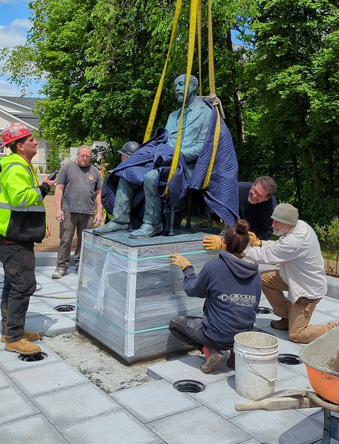 Installing the statue of Wm. B. Gould