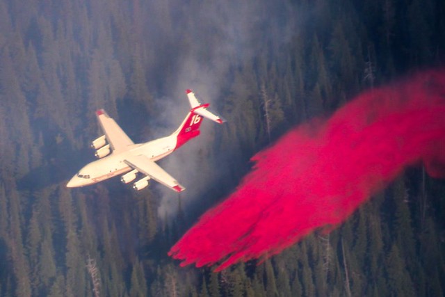 Very Large Air Tanker dropping retardant, West Lolo Complex Fires, July 7, 2021