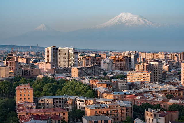Yerevan illuminated by sunrise