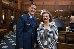State Rep. Cindy Harrison posed for a photo with Chaplain, Captain Steven O. Thiel, US Air Force, before the start of session in the House of Representatives. Captain Thiel was on hand to deliver the invocation.