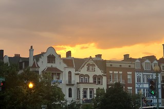Sunset sky over houses of 20th Street NW, Dupont Circle, Washington, D.C.