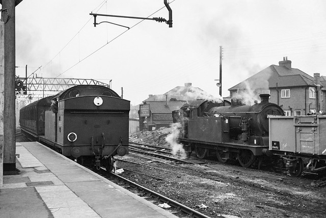 N7 BR 69653 and N7 BR 69697 at Enfield Town Station c1960