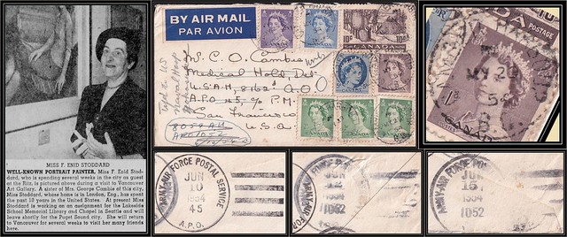British Columbia / B.C. Postal History / Korean War / Air Mail Cover - 29 May / 15 June 1954 - GAMBIER, B.C. (cds cancel / postmark) to Fukuoka, Japan redirected to Tokyo, Japan redirected to Yokosuka, Japan via San Francisco, California, USA