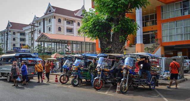 Tuk tuk taxi on street in Vientiane, Laos