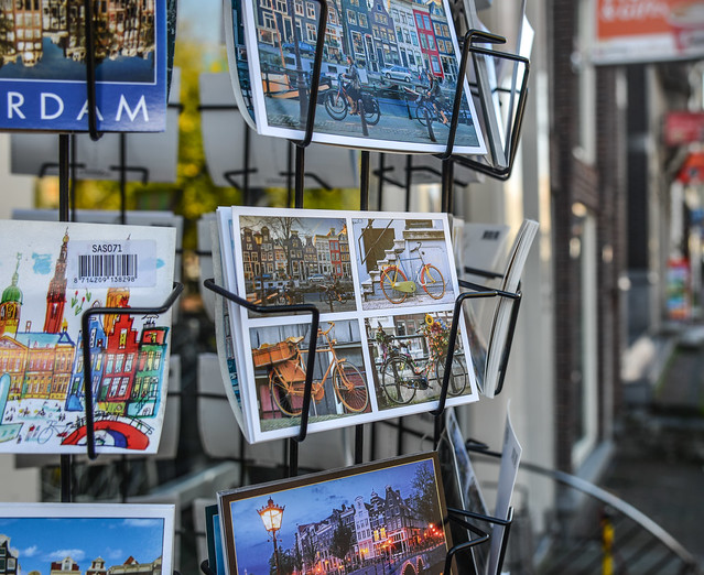 Selling postcards at downtown in Amsterdam