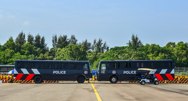 Police buses parking near Changi Airport
