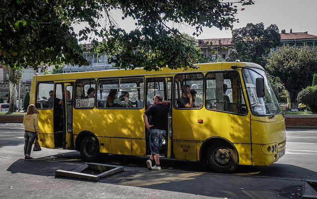 Local bus at downtown in Tbilisi, Georgia