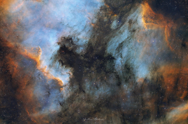 NGC 7000 avec et sans étoiles