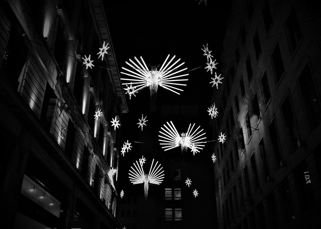 Black & White, Christmas Decorations, London, England.