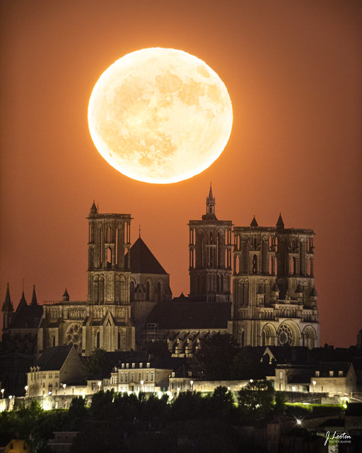 Full moon over French cathedral 1/2