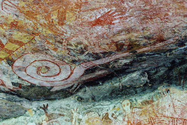 Rock Wall Covered in Different Cave Paintings at Mount Borradaile Arnhemland - CP 7