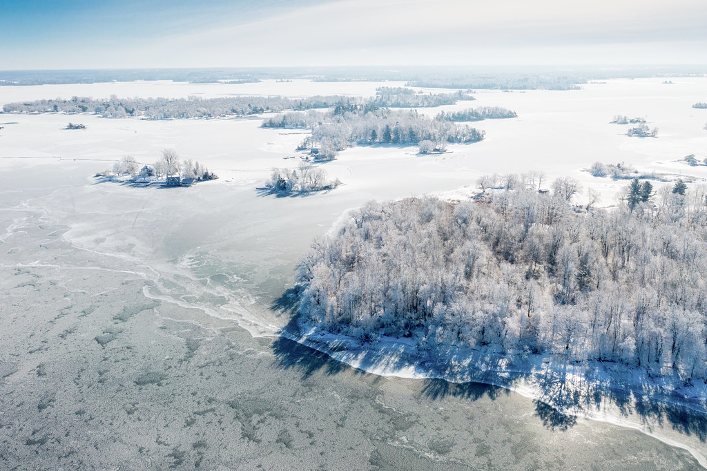 Frost-Kissed Thousand Islands from Above