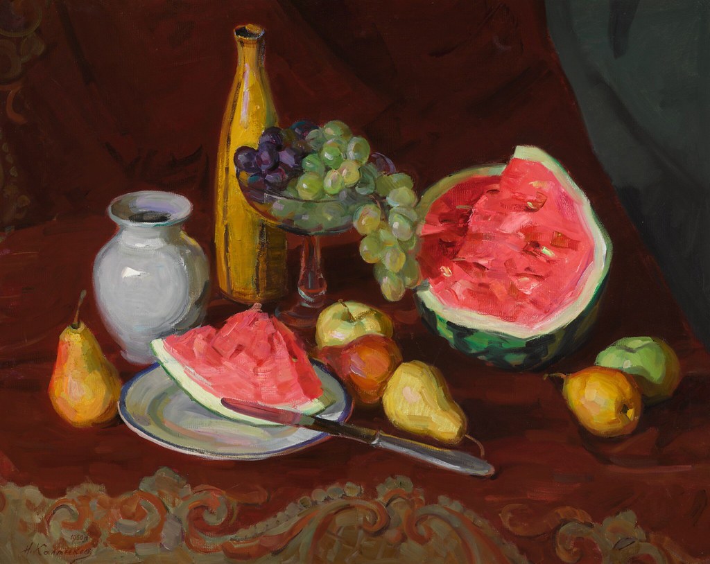 Nikolai Kalmykov «Still life with watermelon», 1950