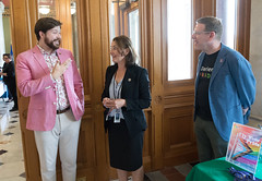 State Rep. Tracy Marra met with Corey Frate, grants coordinator for Leonard-Litz Foundation, and Sam Guller, chair of Darien Pride, during Pride Day at the Capitol.