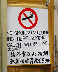 No Smoking, No Dumping, $500S Fine sign in Singapore's Chinatown