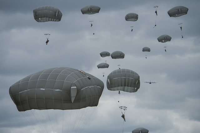 1-509th and 3-509th Infantry Regiments jump together celebrating Geronimo unit lineage