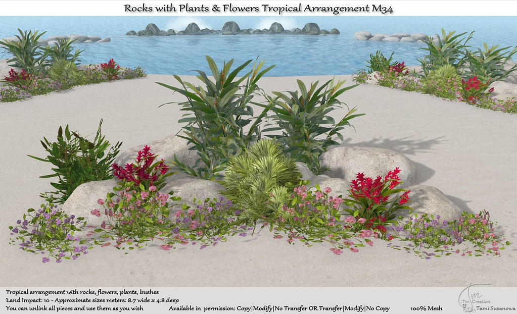 .:Tm:.Creation Tropical Flowers Rocks Arrangement M34