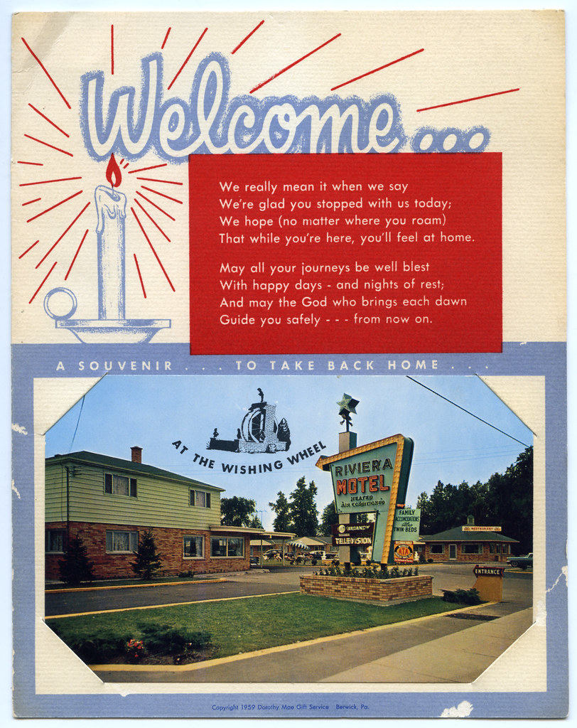 Riviera Motel Welcome Souvenir postcard insert Ontario Canada