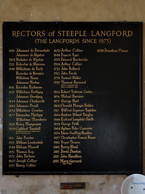 872-20220821_Steeple Langford Church-Wiltshire-Nave (W end, N side)-List of Rectors from 1298