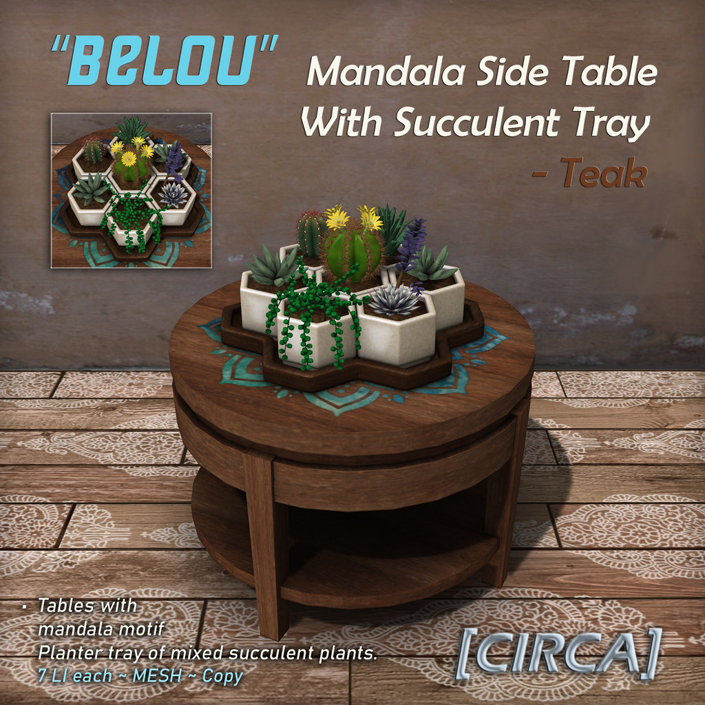 @ Vintage Fair 2023 | [CIRCA] – "BEJOU" Mandala Side Table with Succulent Tray – Teak